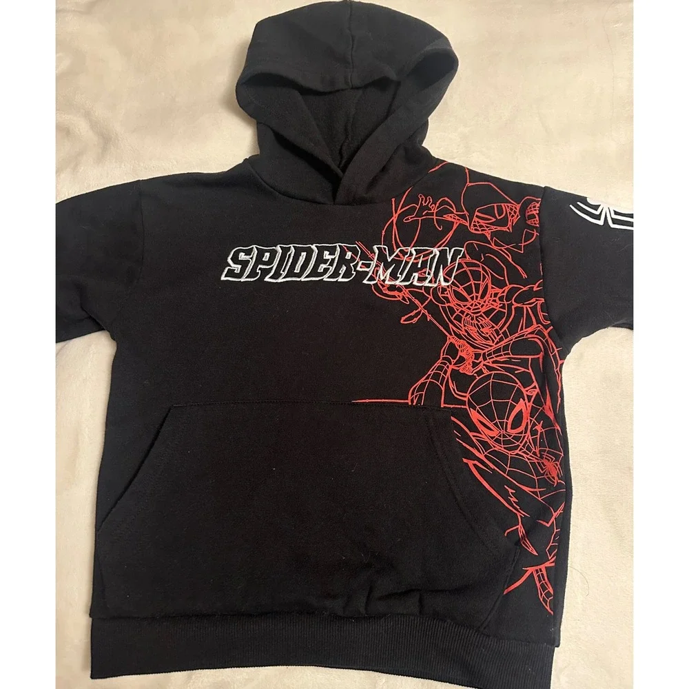 Marvel Spider-Man Kids Black Graphic‎ Pullover Hoodie Sweatshirt Size 6/7